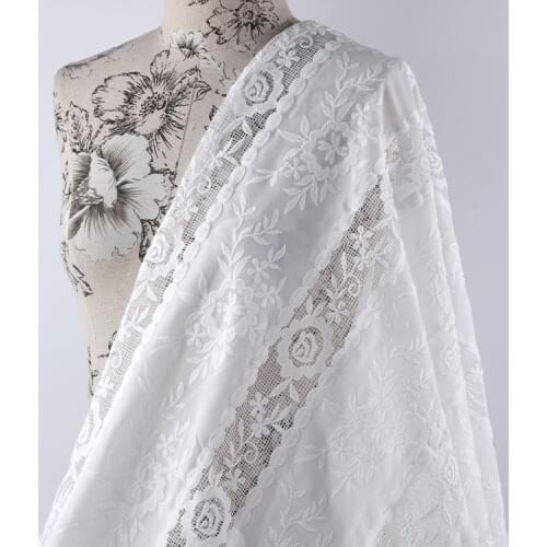 New Polyester Chiffon Milk-silk Cloth Flower Embroidered Lace Fabric Clothes Accessories Width 130cm 1Yard