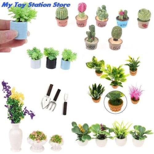 1:12 Doll House Miniature Flowers Fairy Garden Ornament Mini Potted Plant Flowers Pot DollHouse Decor Bonsai Model Kids Play Toy