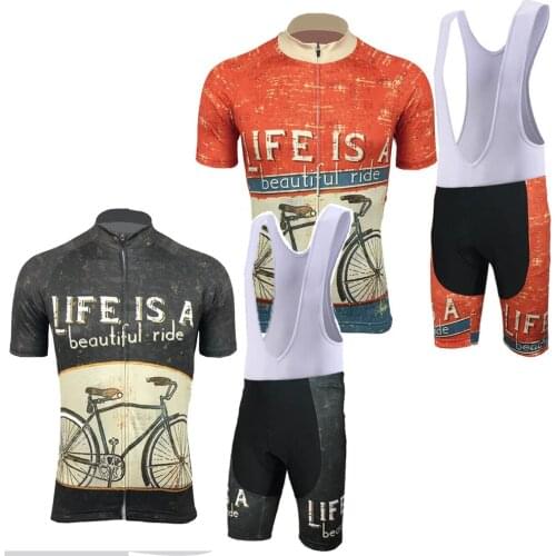 Life is a Beautiful Ride Cycling Jersey Set Men Cycling Clothing Summer Bicycle Shorts Road Bike Suit MTB Wear Maillot Culotte