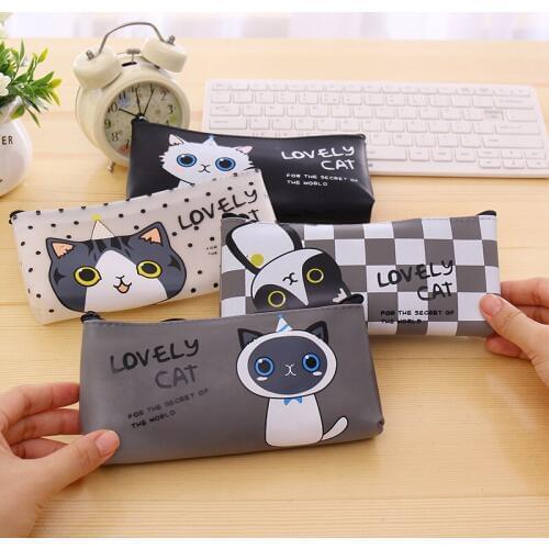 Cute Kawaii Jelly Glue Pencil Case Lovely Cartoon Cat Pencil Bag For Kids Gift Korean Stationery office school supplies