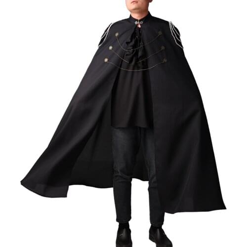 Winter Black Witch Cloak Vintage Shoulder knot Medieval Cape Cosplay Costume