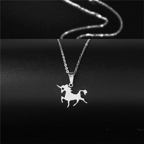 Stainless Steel Minimalist Jewelry New Lucky Horse Unicorn Pendant Necklace Choker Wholesale