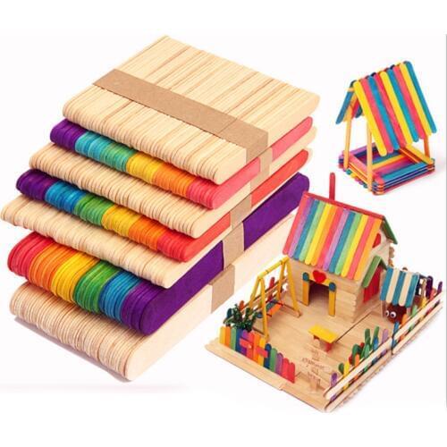 50Pcs/Lot Wooden Craft Ice Cream Sticks Pop Popsicle Sticks Natural Wood Cake Tools DIY kids Handwork Art Crafts Toys