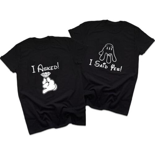 Couple Matching T-shirts Top I Asked I Said Yes Fashion Boyfriend Girlfriend Tees Engagement Shirts Valentine Wedding Gift