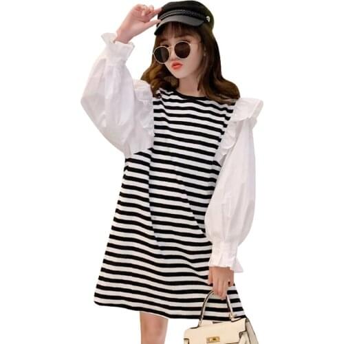 Dress Girl Striped Pattern Girls Party Dress Kids 2021 New Dress Child Casual Style Childrens Clothing