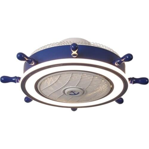Mediterranean Rudder Ceiling Fan with Led Light Fitures and Remote Blue Ceiling Lamp for Boys Kids Child Bedroom Living Room