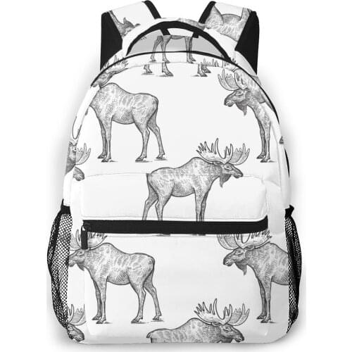 OLN Backpack Women Shoulder Bag For Teenage Girls Black And White Elk Moose Bagpack Female Ladies School Backpack