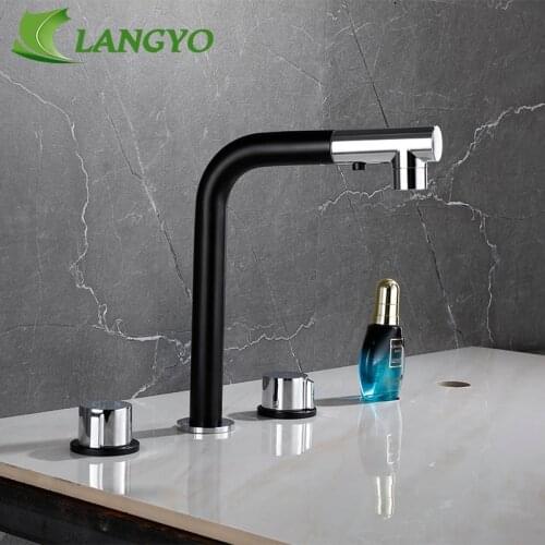 LANGYO Bathroom Tub Faucet Double Handle Pull Out Spout Mixer Tap Bath Faucet Brass Black/White/Chrome Bathtub Faucet Mixers