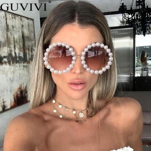 Pearl Round Sunglasses Women Luxury Brand Designer Glasses Men Eyeglasses Female Male Big Frames Shades Eyewear Vintage UV400
