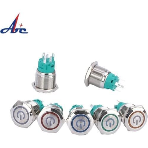 12/16/19/22mm Waterproof Metal Push Button Switch LED Light Momentary Latching Car Engine Power Switch 5V 12V 24V 220V Red Blue