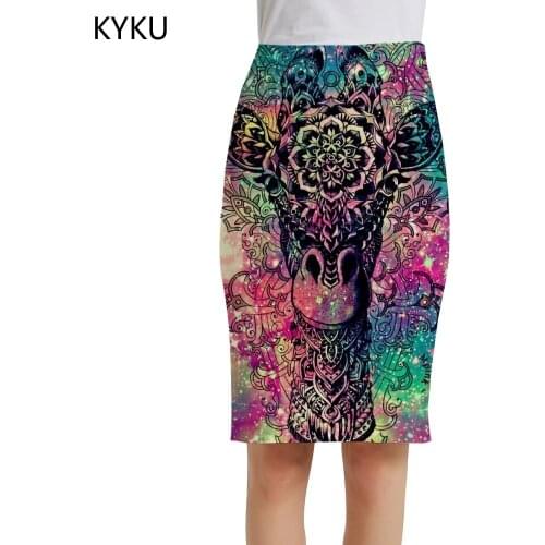 KYKU Giraffe Skirts Women Animal Sexy Flower Office Colorful Print Skirt Ladies Skirts Womens summer Cool Fashion Knee Length