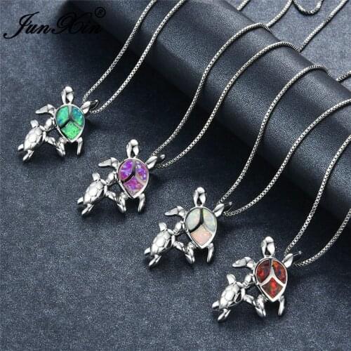 Trendy Female White Opal Pendant Necklace Charm Silver Color Chain Necklaces For Women Dainty Beach Turtle Wedding Necklace