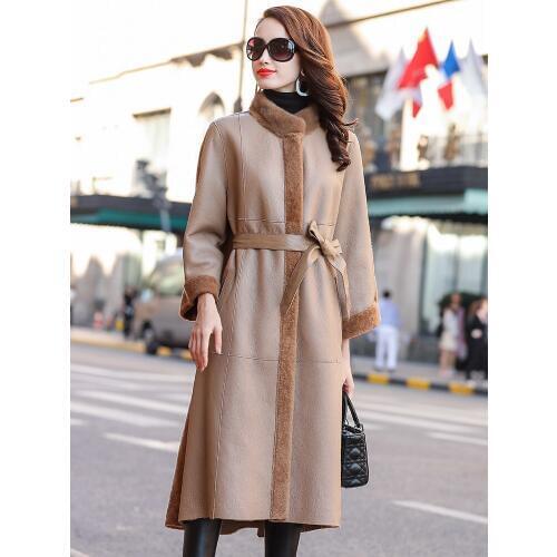Winter Coat Women Double Faced Real Fur Coat Female Luxury Wool Fur Jacket Women Mink Fur Collar Warm Long Coats MY4407