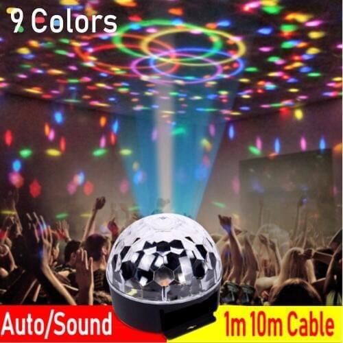 1m 10m Cable 9 Colorful AUTO/Sound RGB Effect Light Crystal Magic Ball Led Stage Lamp Disco Laser Light Party Lights KTV Light