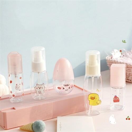 1pc Cartoon Printed Empty Spray Bottles 35/45/50/55/85ml Transparent Refillable Bottle Cosmetic Containers Random Color