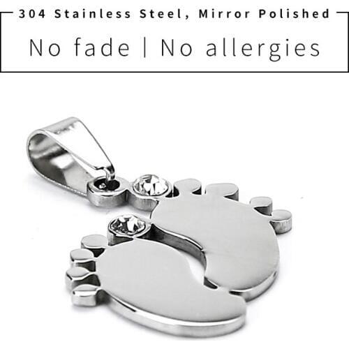 100% Stainless Steel Baby Foot Charm Pendants For jewelry making Blank Metal tags Double Mirror Polished Wholesale 10pcs