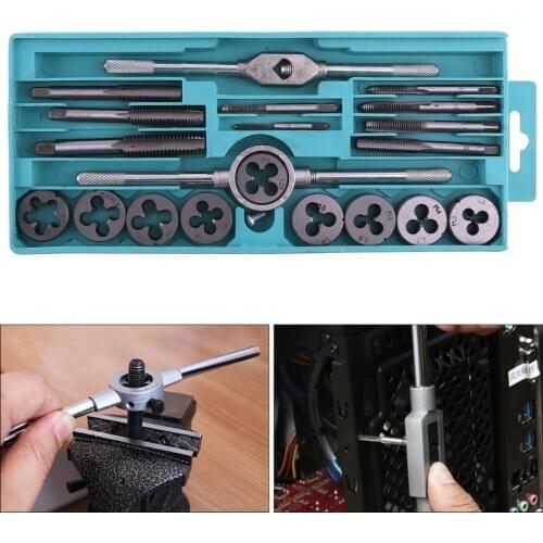 20pcs/lot Tap & Die Set with Small Tap Twisted Hand Tools and 1/16-1/2 Inch NC Screw Thread Plugs Taps Hand Screw Taps