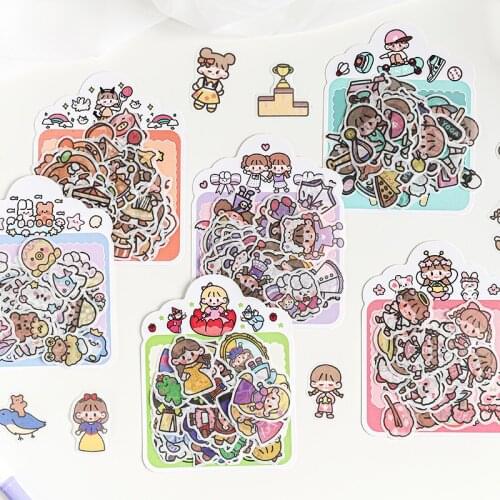 40 Pcs Cute Cartoon Gril Decorative Stickers DIY Scrapbooking Sticker label Decoration Journal Phone Kawaii School Stationery