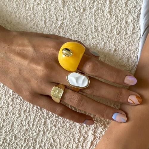 6pcs/set Simple Colorful Thick Finger Rings Acrylic Resin Pattern Geometric Irregular Rings Set for Women Vintage Punk Jewelry