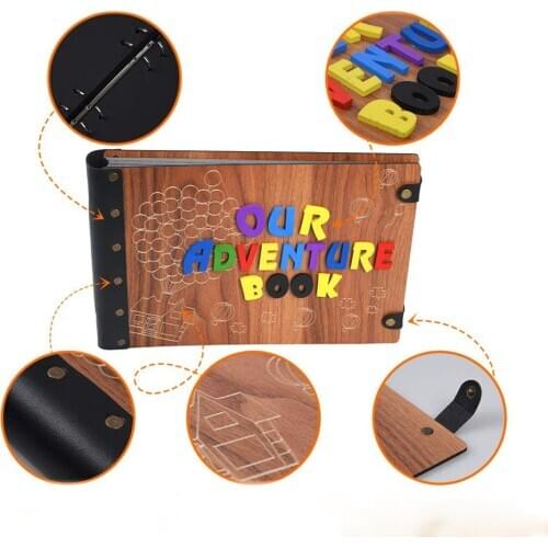80 Pages Our Adventure Book Photo Album DIY Scrapbook Album with 3D Wood Letters Cover for Anniversary Valentines Wedding