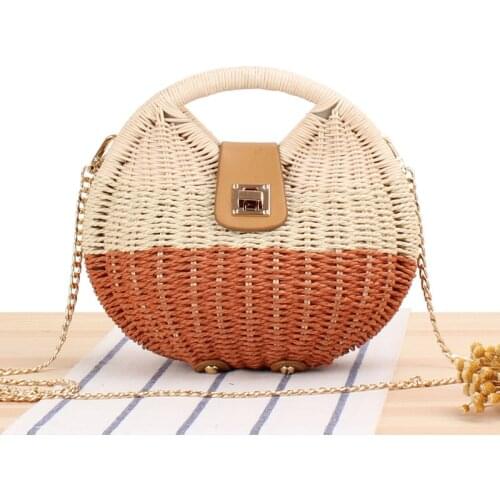 Aaby 2021 Fashion Bohemian Straw Handbag For Women High Quality Crossbody Bag With Metal Chain And Lock Patchwork Phone Bag