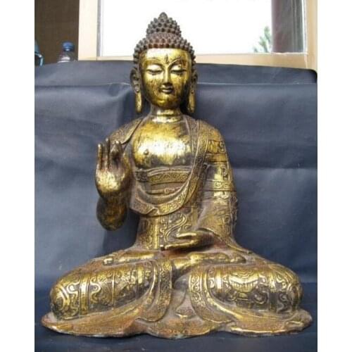 FREE SHIPPING 40CM 16"Tibet Folk Temple Bronze Gild Eight Treasures Sakyamuni Buddha Statue