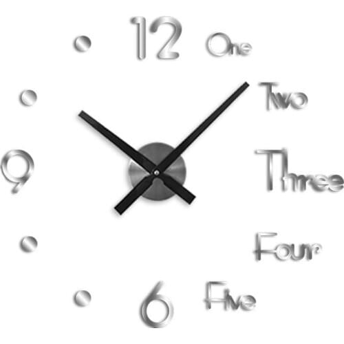 Large Wall Clock Modern Design Silent Wall Sticker Clock Acrylic Mirror Self adhesive Wall Clocks Living Room Home Decor 3D DIY