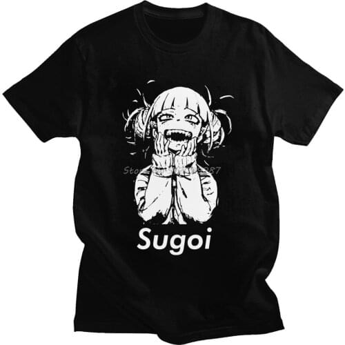 Fashion Himiko Toga Sugoi T Shirt Men Short Sleeved My Hero Academia Casual T-shirt 100% Cotton Kawaii Anime Tee Top Merchandise