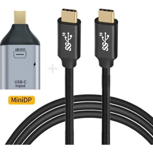 100W 10Gbps Cable & USB-C Type C Female Source to Mini Displayport DP Sink HDTV & Power Adapter 4K 60hz 1080p for Phone & Laptop