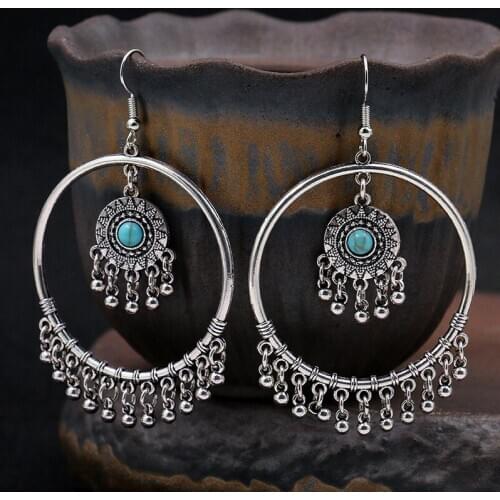 Classic Womens Gypsy Gold Round Wedding Earrings Tibetan Jewelry Ladies Retro Tassel Indian Jhumka Earrings