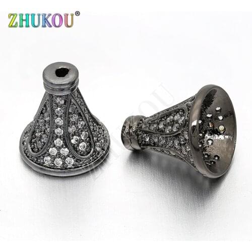 12*13mm Brass Cubic Zirconia Beads Caps for DIY Jewelry Bracelet Necklace Making, Model: VH4