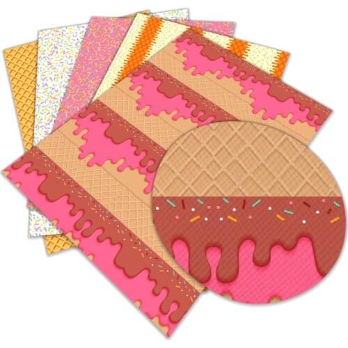 Beautiful Ice-cream Print Faux Artificial Synthetic Leather Fabric for DIY Hair Bow Handbags DIY Materials 30 cm x 136 cm L111
