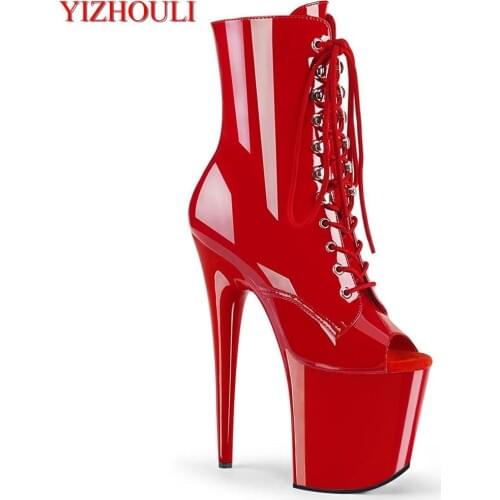 Stage 15-20 cm red heels, 6-8 inch stiles, banquet, fish mouth side zipper, model nightclub performance ankle boots