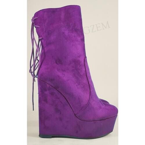LAIGZEM FASHION Women Ankle Platform Wedges Boots Faux Suede High Heeled Boots Unisex Party Shoes Woman Big Size 45 47 48 52