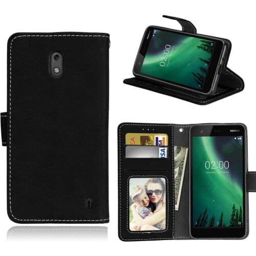 Matte Wallet Case for Nokia 2 Cover Flip Plain Phone Cover for Nokia 2 Case Stand Holder 3 Card Leather Magnetic Buckle 5.0 inch