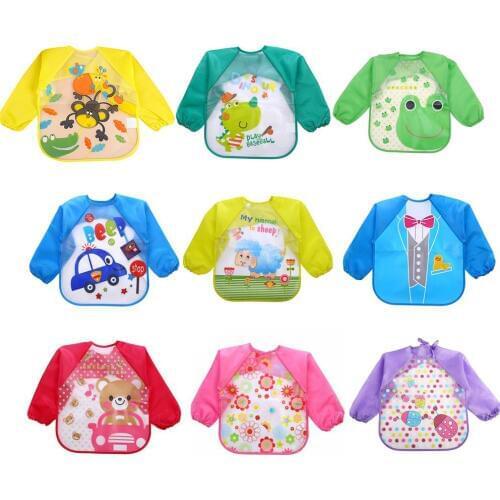 Cute Baby Bibs Waterproof Long Sleeve Apron Children Feeding Smock Bib Burp Clothes Soft Toddler Baby Feeding Bibs