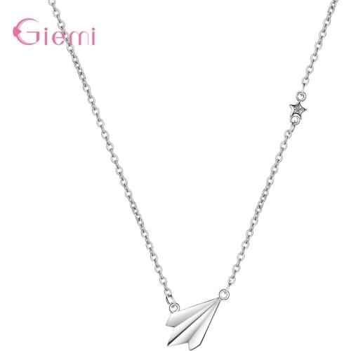 Minimalist Tiny Paper Plane Pendant Necklaces Cubic Zirconia Star Link Chain Jewelry 925 Sterling Silver Collier Femme