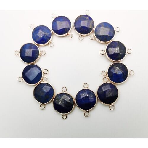 Fashion 12pcs/lot section lapis lazuli stone Necklace Gold plating connector for jewelry making Double hole Bracelet accessories