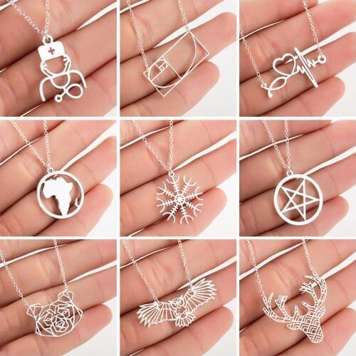 Hfarich Fashion Stainless Steel Dog Rabbit Owl Deer Chain Necklace Women Men Gold Sweater Chains For Ladies Jewelry