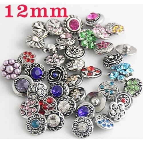 MS1919 DIY 100pcs/lots Metal Small 12mm snap button random delivery ( lot of crystal)