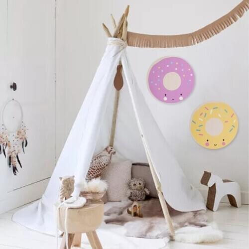 Cartoon Round Donut Shape Wall Stickers for Children Nursery Baby Bedroom Decor Wooden Home Decoration Cute Wall Sticke