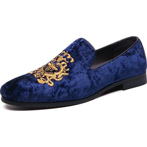 QUAOAR New Mens Suede Soft Penny Loafers Embroidered Design Flat Slip-On Formal Mens Velvet Loafer Dress Shoes Big Size 38~45