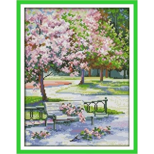 The Spring In The Park 11CT 14CT Printed On Canvas Embroidery Cross Set Chinese Counted Cross Stitch Pattern DIY Set Home Decor