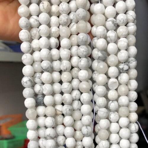 Natural Stone Faceted White Howlite Turquoises Loose Spacer Beads For Jewelry Making DIY Bracelet Necklace 15"Inch 4/6/8/10/12mm