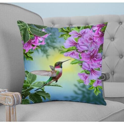 Plant Flower Hummingbirds Printed Throw Pillow Case Plush fabric Pillowcase Home Decorative Pillow Hot
