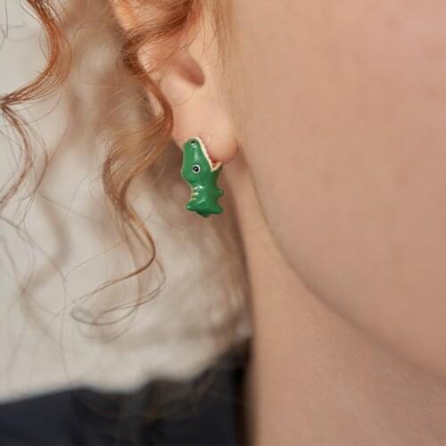 New Trend Cute Handmade Dripping Open Mouth Bite Little Dinosaur Funny Earrings Unusual Ear Stud for Women Girl Jewelry Gift