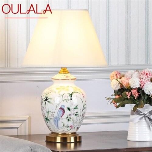 OULALA Ceramic Table Light Dimmer Modern Luxury White Pattern Desk Lamp LED For Home