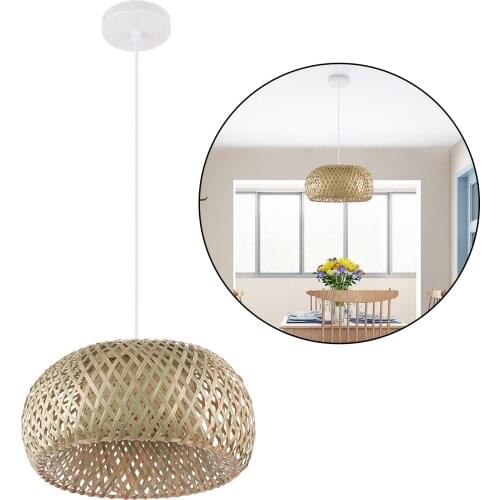 Hand-Woven Bamboo Pendant Light, Country Style Hanging Lamp Lampshade Living Room Bedroom Ceiling Lamp E27 Retro Chandelier