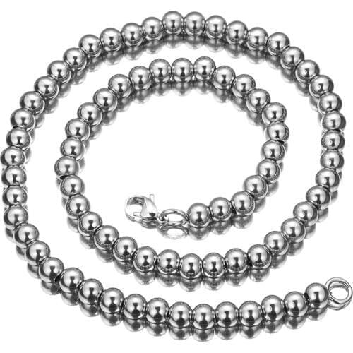 High Polished Silver Color Ball Bead Chain Necklaces Or Bracelet For men Women DIY Jewelry Width 6/8/10mm Custom Size