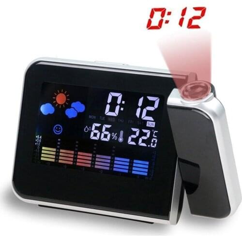 Projection Weather LCD Digital Alarm Clock, Backlight LED Color Display Projector Snooze Alarm Hours Clocks